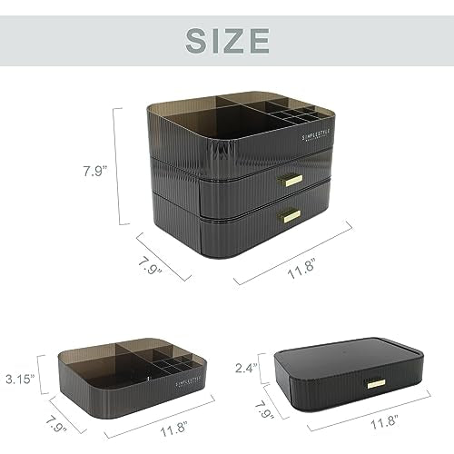 Makeup Organizer with 2 Drawers, Cosmetics Organizer for Bedroom and Bathroom Vanity Countertops, Large Capacity Cosmetic Storage Box for Skincare Cream Perfume Lipstick Dresser Counter-Black - color: Black-1, size: 2 Drawers