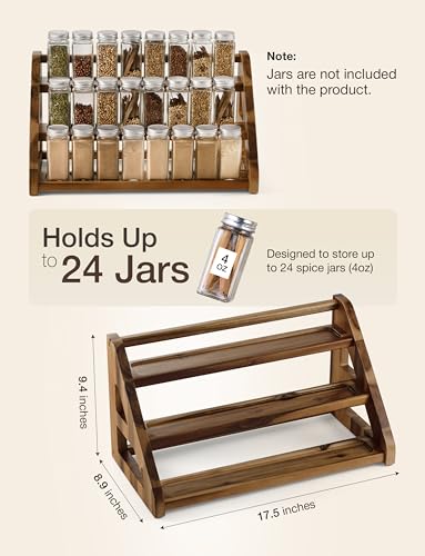 Tinamo Acacia Wood Spice Rack - Wooden 3-Tier Spice Rack Organizer for Countertop or Cabinet – Kitchen Spice Organizer and Seasoning Organizer Shelf (Walnut) - color: Walnut