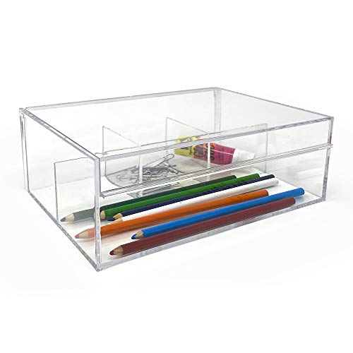 Isaac Jacobs 4-Compartment Clear Acrylic Organizer with Lid (6.7" L x 8.6" W x 3.4" H), Multi-Sectional Tray, Storage Solution for Makeup, School & Office Supplies (3 Small, 1 Large) - size: 3 Small, 1 Large