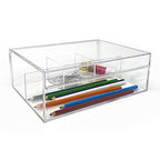 Isaac Jacobs 4-Compartment Clear Acrylic Organizer with Lid (6.7" L x 8.6" W x 3.4" H), Multi-Sectional Tray, Storage Solution for Makeup, School & Office Supplies (3 Small, 1 Large) - size: 3 Small, 1 Large