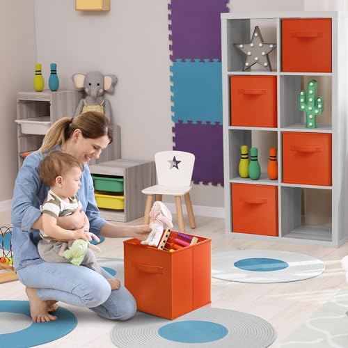 Sorbus Foldable Storage Cubes - 6 Fabric Baskets for Organizing Pantry, Shelf, Toy Box, Cubby, Closet - 11 Inch Collapsible Closet Organizers and Storage Bins with Handle (Orange) - color: Orange, size: 11 Inch