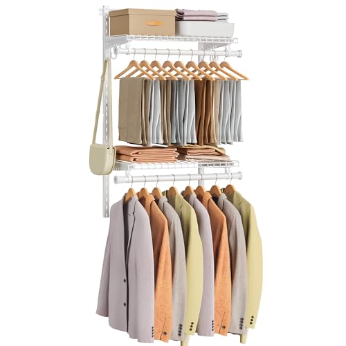 SONGMICS HOME Closet System, Closet Insert Organizer, 2 ft, Adjustable Metal Shelving Unit with 2 Hanging Rods, 2 Shelves, and Hooks, for Pantry Mudroom Garage Basement, Cloud White URGR030W01 - size: 1 Tier