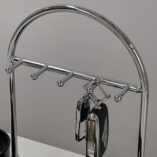 Shinpuru Metal Jewelry Organizer Stand & Key Holder Tray with Acrylic Base, Key Stand and Jewelry Tray with 5 Hooks, Perfect Key Bowl, Valet Key Tray, Ring Holder, Jewelry Dish (Silver Black) - color: Silver Black
