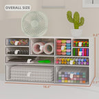 ‌Yashong Desk Organizer Set, White & Clear Stackable Dustproof Storage Boxes for Desktop, Office, DIY Craft & Vertical Space Saving, Perfect for Makeup, Stationery, Jewelry Organization - size: 10 drawer