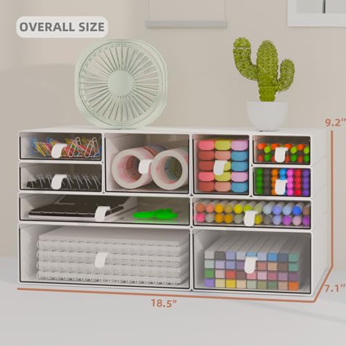 ‌Yashong Desk Organizer Set, White & Clear Stackable Dustproof Storage Boxes for Desktop, Office, DIY Craft & Vertical Space Saving, Perfect for Makeup, Stationery, Jewelry Organization - size: 10 drawer