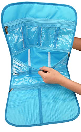 Freegrace Premium Hanging Toiletry Bag for Travel - Cosmetic, Jewelry, Toiletry, Makeup & Accessory Storage Organizer Bag, Large Size for Women & Men - color: Aquamarine