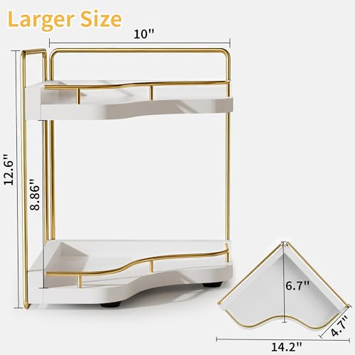 2-Tier Corner Bathroom Counter Organizer with Embedded Screw Holes, Secure & Stable Wood Vanity Shelf for Makeup and Skincare Essentials - Space Saving Bathroom Countertop Storage, White Gold - color: White Gold