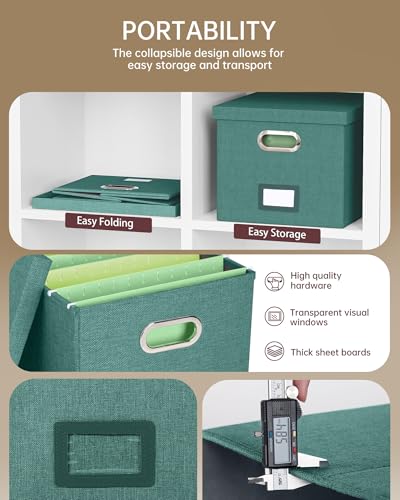 2 Pack File Storage Organizer, Document Organizer, Portable File Box with Lid, Fit for Letter/Legal File Folder Storage,Forest-green-Box only - color: Forest-green, size: 2 pack