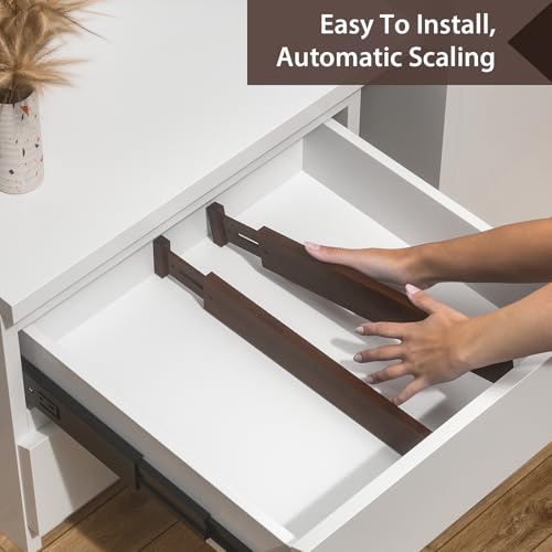 DUCOO 4 PCS Drawer Divider, 17"-22" Adjustable Bamboo Drawer Dividers Organizers, 2.3" High Expandable Separators for Kitchen, Clothes, Dressers, Home, Office, Mocha - color: Mocha