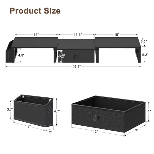 LAND·VOI Dual Monitor Stand with Drawer and Side Pockets, Monitor Riser for Desk, Home Office Desk Storage, Multi-Scenario Adaptation for Work and Entertainment, Black, HMS02BK - color: Black, size: Separate-Type