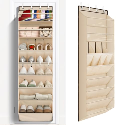 FENTEC 1 Pack Over The Door Shoe Organizer, 68" Exlarge Deep Pockets Hanging Shoe Organizers, 8-Tier Shoe Rack for Closet, Shoe Holder for Boots,Over Door Organizer in Home, RV, Dorm, Beige - color: BEIGE-(25+ Pairs), size: 1 Pack
