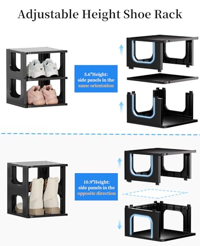 HAIXIN Shoe Organizer Rack for Small Spaces 5 Tier Plastic Vertical Narrow Shelves for Closet Black Shoe Holder, Stand for Entryway Storage Boots Organizer Stackable Cabinet (Pack of 2) - color: Black, size: 5 Tier (Pack of 2)