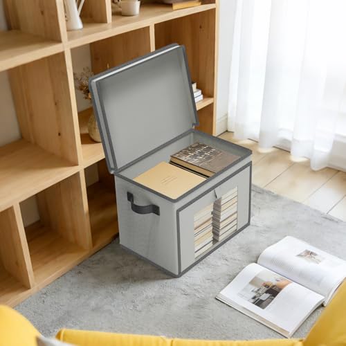 Univivi Storage Bins with Lids, Large Closet Organizers and Storage with Handles & Window, Foldable Fabric Storage Boxes with Lids for Home, Closet, Bedroom, 4 Pack, (Gray, 16.5“ x 12” x 12") - color: Light Grey, size: 16.5''-4 Pack