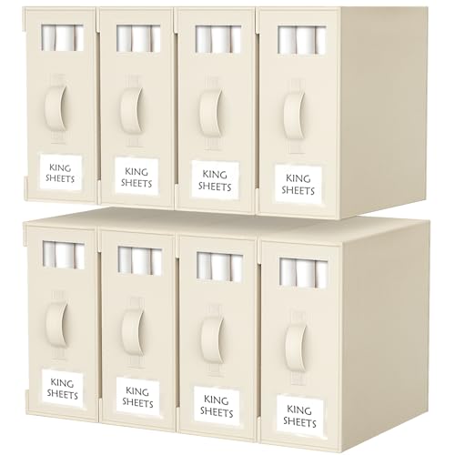 Criusia Bed Sheet Organizers and Storage, 8 Pack Foldable Linen Closet Organizer Box – Bedding Holder for Sheet Set (King/Queen Sizes), Duvet Covers, Blankets (Beige) - color: Beige, size: 8PACK