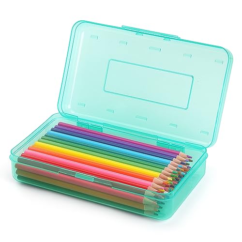 Tamaki 1 Pack Plastic Pencil Box Large Capacity Pencil Boxes Clear Boxes with Snap-tight Lid Stackable Design and Stylish Office Supplies Storage Organizer Box, Light Green - color: Light Green