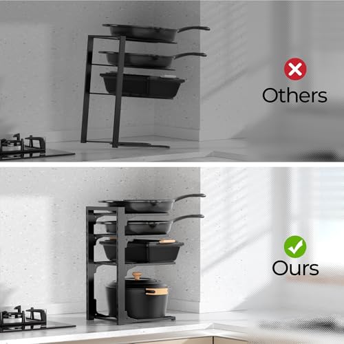 MUDEELA Pots and Pans Organizer under Cabinet 15.75" Tall, 4-Tier Heavy Duty Pan Organizers inside Cabinet Kitchen Storage, Adjustable Pot Rack Holds up to 44 LB Cast Iron Skillets Shallow Cookware - style: 4-Tier
