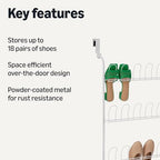 Amazon Basics Over the Door Metal Shoe Rack, 18 Pair Capacity, Space Efficient, Powder-Coated for Rust Resistance, White
