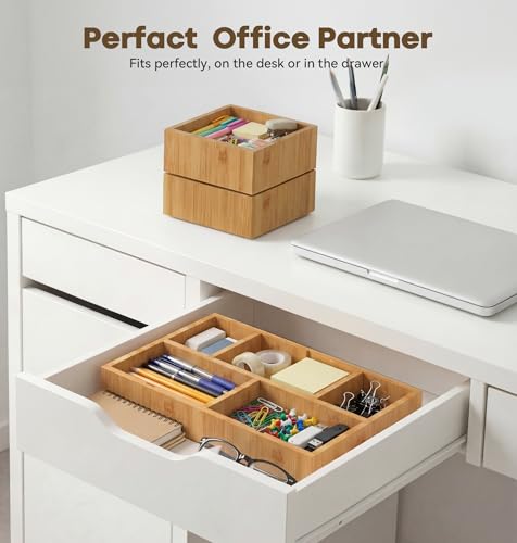 KOCWELL Bamboo Desk Drawer Organizer with Removable Dividers,Multi-Use Office Drawer Organizer Tray,Junk Drawer Organizers for Office,School,Kitchen,Makeup Supply（Original） - color: Original