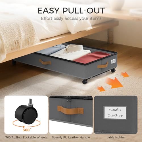 Under Bed Storage with Wheels 2-Pack, 75L XXL Under the Bed Storage Containers Large, 12" Tall Adjustable Storage for Underbed with Lids, Rolling for Shoes, Clothes, Blankets (Grey) - color: Grey