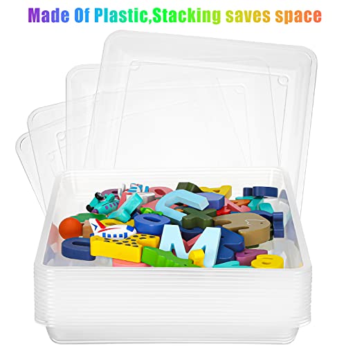 Maitys 15 Pcs Flat Plastic Trays 16.1 x 11.8'' Sensory Storage Tray Paper Stackable Classroom Bins for Office Home Organizer Arts and Crafts Supplies(Clear) - color: Clear