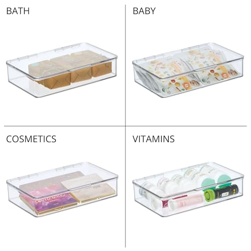 iDesign Kitchen Binz BPA-Free Plastic Stackable Organizer Box with Lid - 7.26" x 10.75" x 2.37", Clear