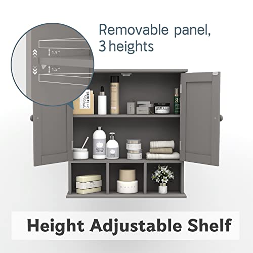 TaoHFE Grey Bathroom Cabinet,Bathroom Wall Cabinet with 2 Door Adjustable Shelves,Over The Toilet Storage Cabinet,Bathroom Cabinet Wall Mounted,Medicine Cabinets for Laundry Room Kitchen - color: Grey