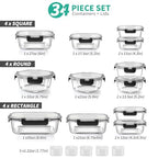 34pcs Glass Food Storage Containers with Lids Set, Airtight Glass Meal Prep Containers (17 Containers & 17 Lids), Leak Proof Lunch Container BPA-Free, Microwave, Oven, Freezer, Dishwasher Safe-Black - color: Black