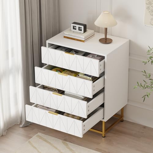 4 Drawer Fabric Dresser Organizer Chest - Small Storage Drawers for Bedroom, Closet and Living Room, Compact Clothing Storage Solution, Modern Narrow Nightstand End Table, White - color: 4 Drawer-white