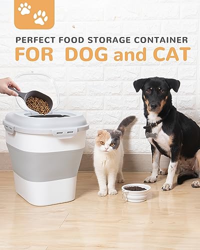 30-35 Lbs Dog Food Storage Container Collapsible Dog Food Container with Airtight Lids, Wheels, Scoop and 2pcs Food Storage Containers, Large Pet food storage for Dog, Cat - color: Light Grey