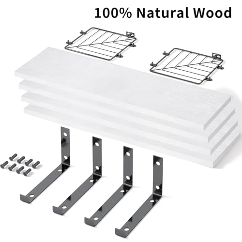 Fixwal 3+1 Tier Bathroom Floating Shelves Over Toilet, 15.8in Farmhouse Rustic Wood Shelves, Wall Decor for Bathroom, Living Room,Bedroom and Kitchen (White) - color: White