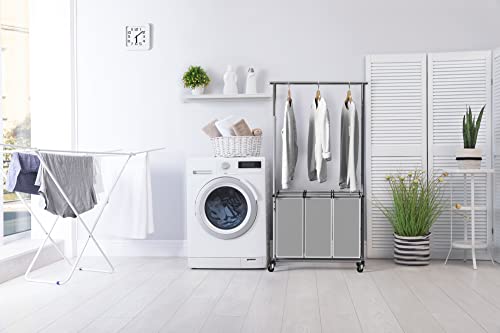 Simple Houseware 3 Bags Laundry Sorter with Extensible Clothes Hanging Rod - color: Silver