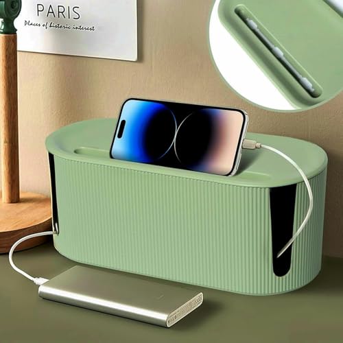 Cable Management Box,Desk Cord Organizer Box with Groove Cover,Plastic Cord Hider Box,Large Cable Box Organizer for Storaging Power Socket/TV/Computer/Router/Games Console Cable (Green) - color: Green