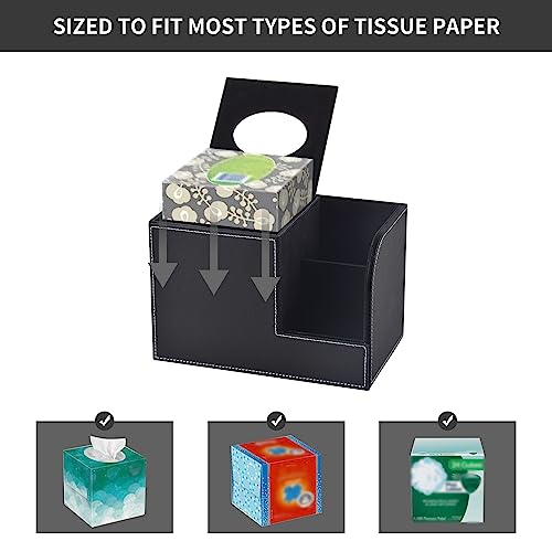 PU Leather Tissue Box Cover with Storage Square-Multifunctional Tissue Holder,Remote Control Holder,Decorative Tissues Boxes Organizer,Home Office Desktop Storage box,Black - color: Black
