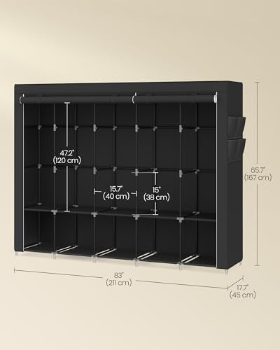 SONGMICS Portable Closet, Wardrobe Closet Organizer with Cover, 5 Hanging Rods and Shelves, 4 Side Pockets, 17.7 x 83 x 65.7 Inches, Large Capacity for Bedroom, Living Room, Ink Black URYG095B01 - color: Ink Black, size: 5 Tiers（83"L）