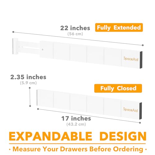 SpaceAid Bamboo Drawer Dividers with Inserts and Labels, Kitchen Adjustable Drawer Organizers, Expandable Organization for Home, Office, Dressers, 10 Dividers with 24 Inserts (17"-22" White) - color: WHITE, size: 2.35''H, 17''-22''L, 10 Dividers