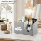 Square Tissue Box Cover with Drawer Storage and Tray on Top, PU Leather Tissues Cube Boxes Holder, Modern Nightstand Organizer Caddy, Remote Control Holder for Bathroom, Bedside, Office, Home - color: Grey Cloth