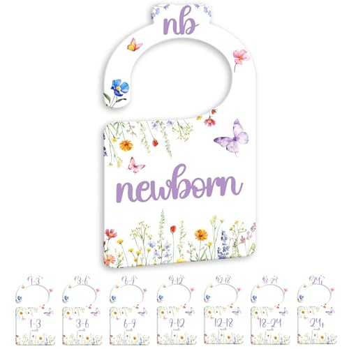 Watercolor Wildflowers Baby Closet Dividers for Nursery Closet Organizer, Newborn to 24 Months Size Clothes, Purple Butterfly Hangers with Size Dividers, Double Sided - color: Purple