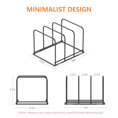 KORRTFID Kitchen Cabinet Organizer - Steel Cookware Rack, Divided Holder with 3 Slots for Skillets, Baking Tray and Chopping Board - Pan Storage (2.2 Inch Width Slots) - style: 2.2 Inch Width Slots