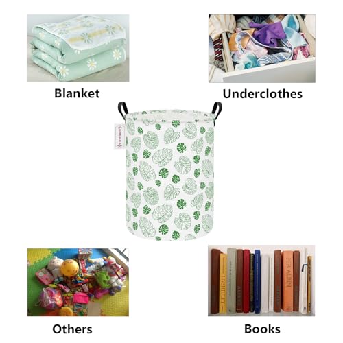 QUEENLALA Large Storage Basket,Laundry Hamper/Bathroom/Home Decor/Collapsible Round Storage Bin,Boys and Girls Hamper/Boxes/Clothing(Round-Green Leaf) - color: Round-Green Leaf