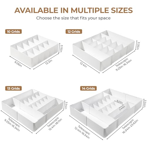 Expandable Drawer Organizer – 14-Grid Storage Box for Underwear, Bras, Socks, Baby Clothes – Fits Closets & Dressers (10+4) - style: 10+4