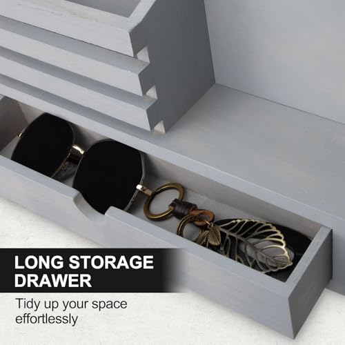 Key Holder Wall Mount, Mail Holder with Storage Drawer and 6 Key Hooks for Coat, Dog Leash, Home Decor Rack, House Accessories, Entry Way Organizer - color: Gray, size: Large - 13.8 Inch