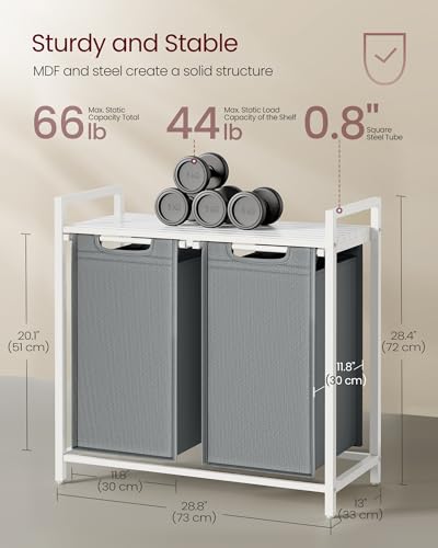 VASAGLE Laundry Hamper, Laundry Basket, Laundry Sorter with 2 Pull-Out and Removable Bags, Shelf, Metal Frame, 2 x 12.1 Gallons (46 L), 28.8 x 13 x 28.4 Inches, Slate Gray and Cloud White UBLH201W11 - color: Slate Gray + Cloud White, size: 2 Bags - 92 L