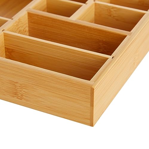 Juvale Drawer Organizer Tray - 8-Slot Drawer Divider for Utensils - Versatile Silverware Holder - Desk Tray for Office Supplies - 14 x 10 x 2 in, Brown, Bamboo (Pack of 2) - size: 14" x 10" x 2" inches (Pack of 2)