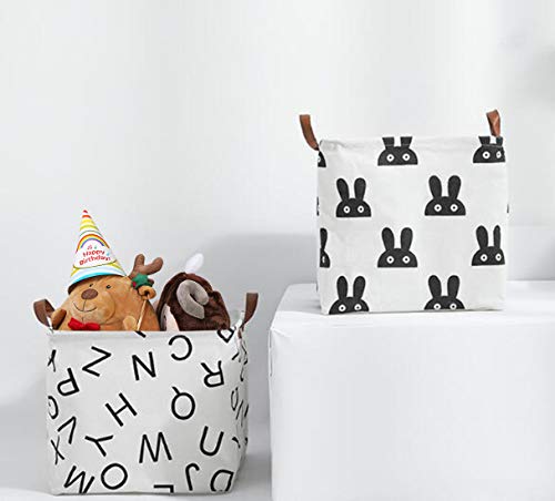 Square Storage Bins Canvas Collapsible Storage Basket with Handles - Organizer for Nursery, Kid's Toys & Laundry, Gift Baskets (Rabbit) - color: Rabbit