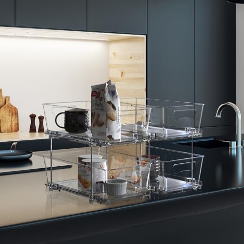 Simple Houseware 2 Tier Basket Drawer Cabinet Pull-Out Organizer, 2 Pack, Clear - size: 2-Pack