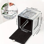 Mirrored Tissue Box Cover Holder, Square Glass Facial Tissue Holder with Crushed Diamond Crystals, Luxury Facial Paper Organizer Dispenser for Bathroom, Vanity Countertop, Tabletop, Silver