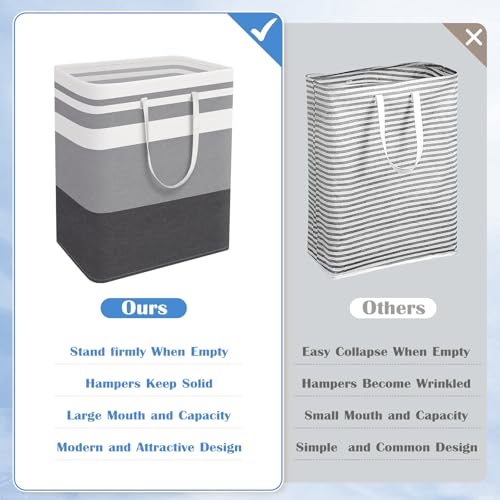 BlissTotes 3-Pack Laundry Basket, Freestanding＆Waterproof Laundry Hamper, Collapsible Tall Clothes Hamper with Easy Carry Handles for Clothes, Towels in the Family and Dorm,Gradient Grey,125L - color: Grey, size: 125L