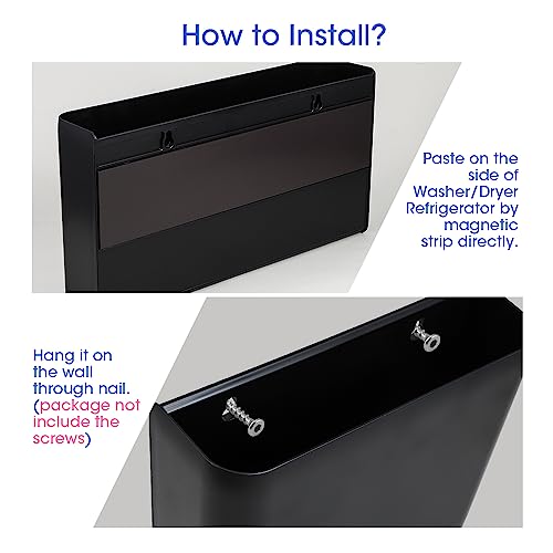 Picowe 3 PCS Magnetic Laundry Storage, Magnetic Storage Box for Laundry Room, Kitchen, Bathroom, Office, Space-Saving Trash Container Hanging on Dryer, Washer or Wall Mount Trash Bin (Black) - size: L+ M + S - Black