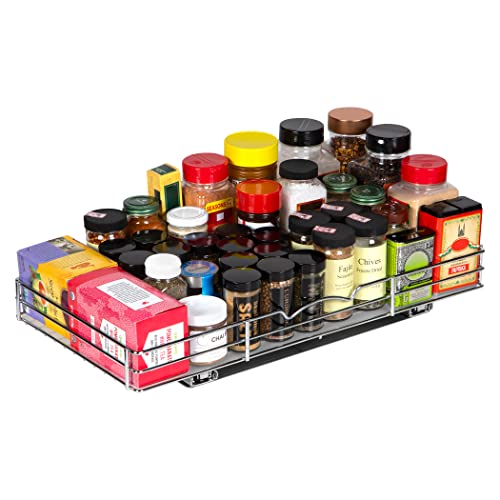 Pull-Out Cabinet Spice Rack Organizer - Slim Slide-Out Storage for Spices, Bottles & Jars, Premium Heavy-Duty Steel, Easy Install for Narrow Kitchen Cabinets - 20 ⅜ W x 10 ½ D x 2 ¾ H, Chrome - size: 20 Inch - Single