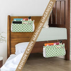 Bedside Caddy Hanging Bunk Bed Caddy Bed Organizer Hanging Pocket with 2 Hooks Bedside Storage Organizer Pocket Bag Holder Checkered Light Green - color: Checkered Light Green